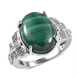 EverTrue African Malachite Ring in Stainless Steel (Size 10.0) 12.00 ctw