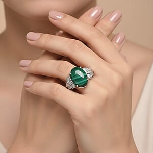 EverTrue African Malachite Ring in Stainless Steel (Size 10.0) 12.00 ctw