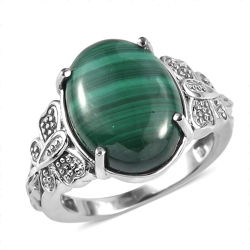 EverTrue African Malachite Ring in Stainless Steel 12.00 ctw (Size 11.0)