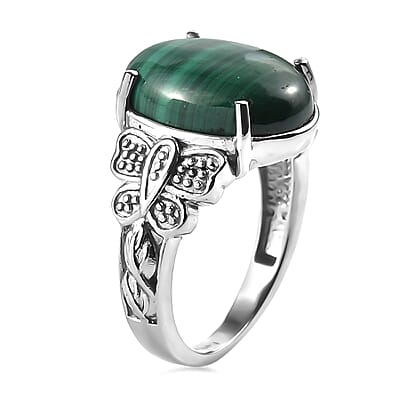 EverTrue African Malachite Ring in Stainless Steel 12.00 ctw (Size 5.0)