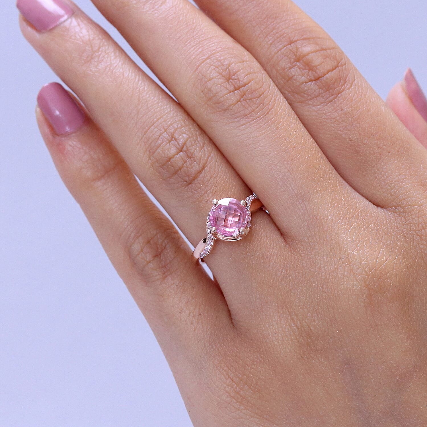 EverTrue Simulated Pink Diamond Ring in 18K RG Plated (Size 6.0)