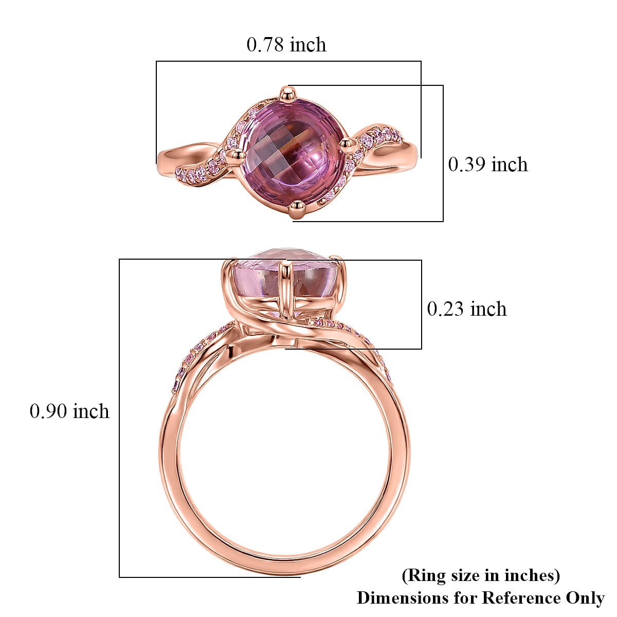 EverTrue Simulated Pink Diamond Ring in 18K RG Plated (Size 6.0)