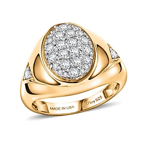 D'Joy White Topaz 0.80 ctw Signet Spark Ring in 18K Vermeil Yellow Gold Over Sterling Silver (Size 10.0)