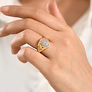 D'Joy White Topaz 0.80 ctw Signet Spark Ring in 18K Vermeil Yellow Gold Over Sterling Silver (Size 10.0)