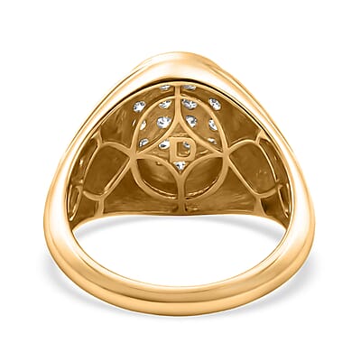 D'Joy White Topaz 0.80 ctw Signet Spark Ring in 18K Vermeil Yellow Gold Over Sterling Silver (Size 10.0)