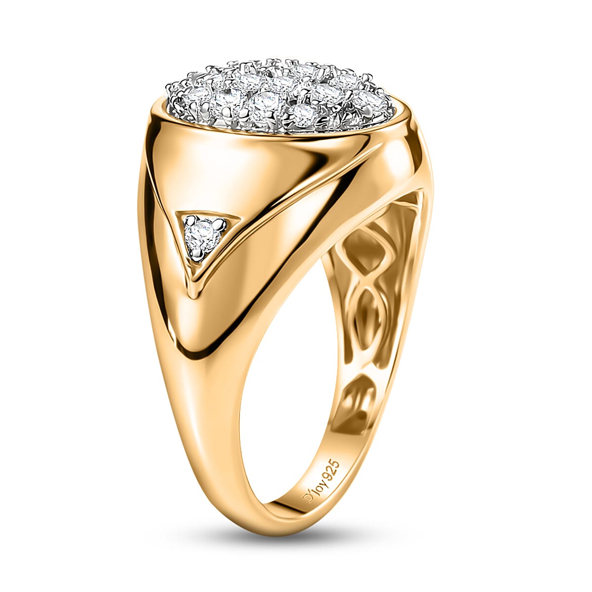 D'Joy White Topaz 0.80 ctw Signet Spark Ring in 18K Vermeil Yellow Gold Over Sterling Silver (Size 5.0)