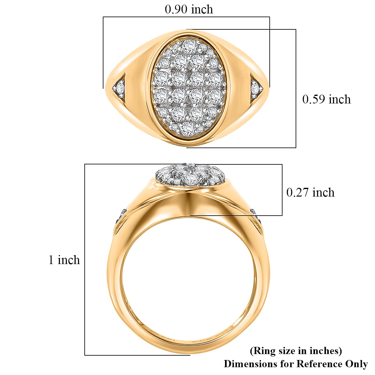 D'Joy White Topaz 0.80 ctw Signet Spark Ring in 18K Vermeil Yellow Gold Over Sterling Silver (Size 5.0)