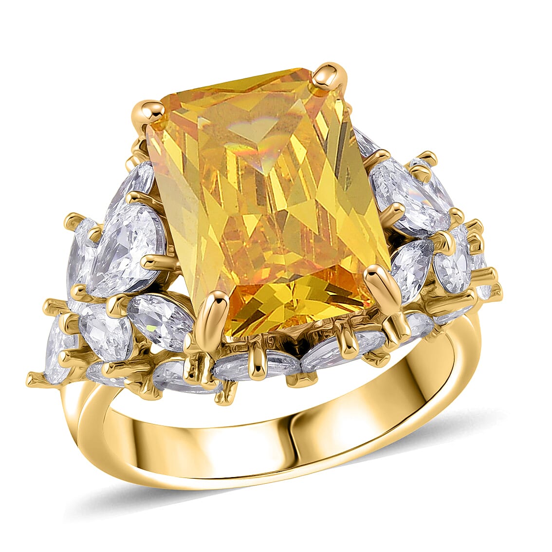 Simulated Golden Yellow and White Diamond Ring in Goldtone (Size 7.0)