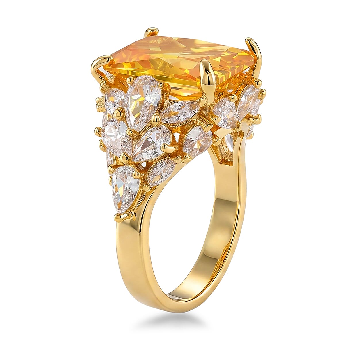 Simulated Golden Yellow and White Diamond Ring in Goldtone (Size 7.0)