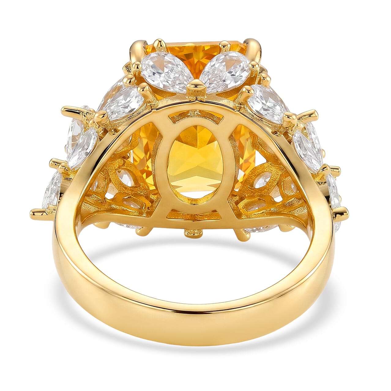 Simulated Golden Yellow and White Diamond Ring in Goldtone (Size 7.0)