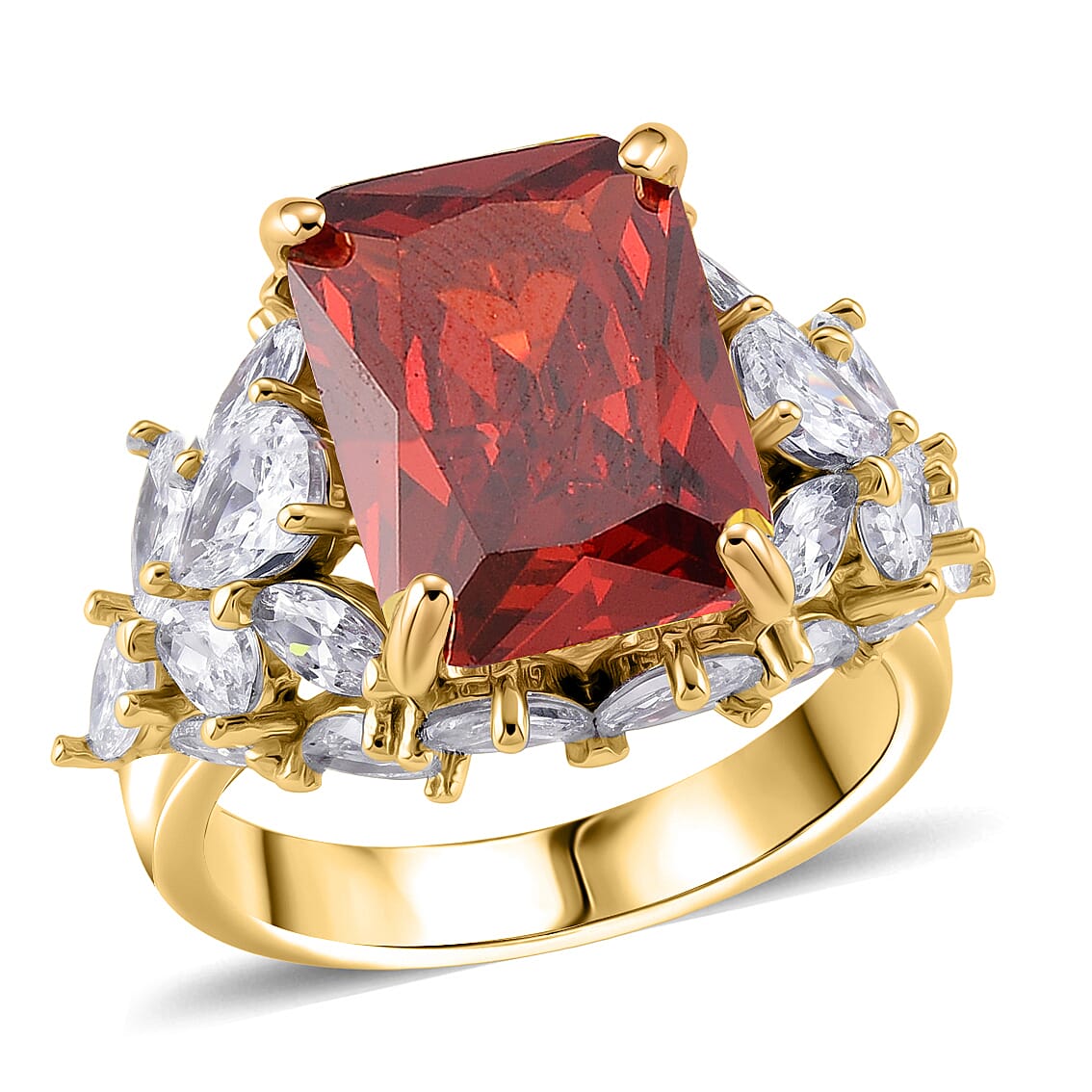Simulated Garnet and White Diamond Ring in Goldtone (Size 7.0)