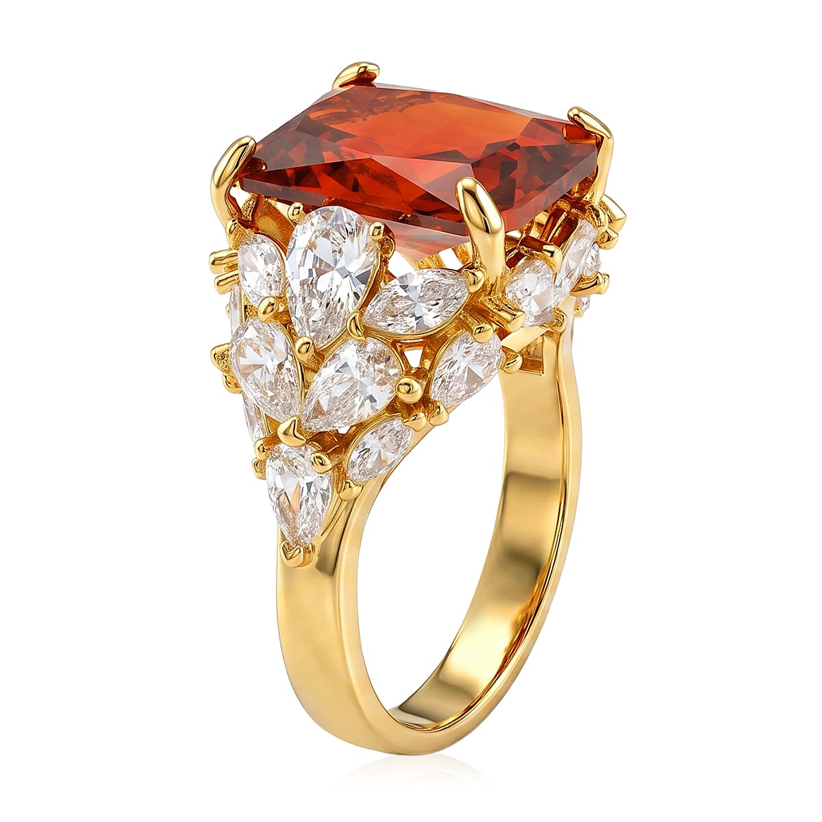 Simulated Garnet and White Diamond Ring in Goldtone (Size 7.0)