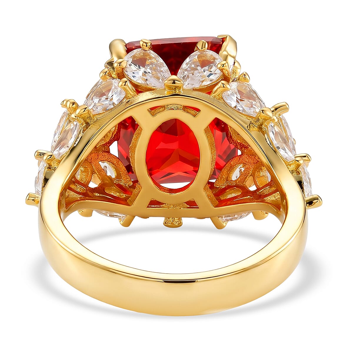 Simulated Garnet and White Diamond Ring in Goldtone (Size 7.0)