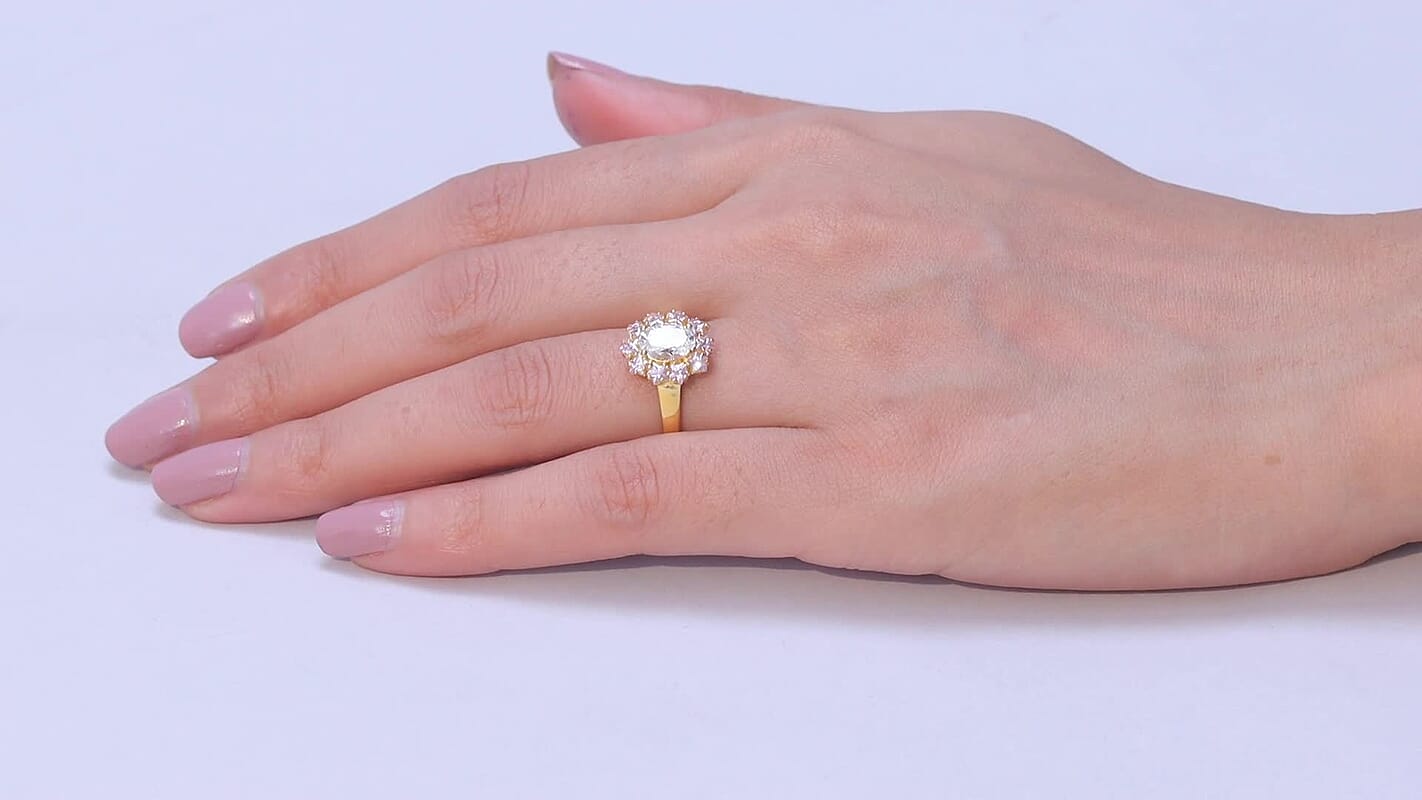 EverTrue Simulated White and Pink Diamond Ring in 18K YG Plated (Size 10.0) 3.90 ctw