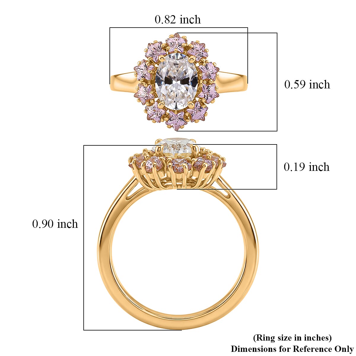 EverTrue Simulated White and Pink Diamond Ring in 18K YG Plated (Size 5.0)