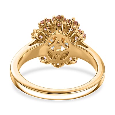 EverTrue Simulated White and Pink Diamond Ring in 18K YG Plated (Size 7.0)