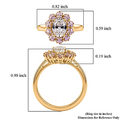 EverTrue Simulated White and Pink Diamond Ring in 18K YG Plated (Size 7.0)