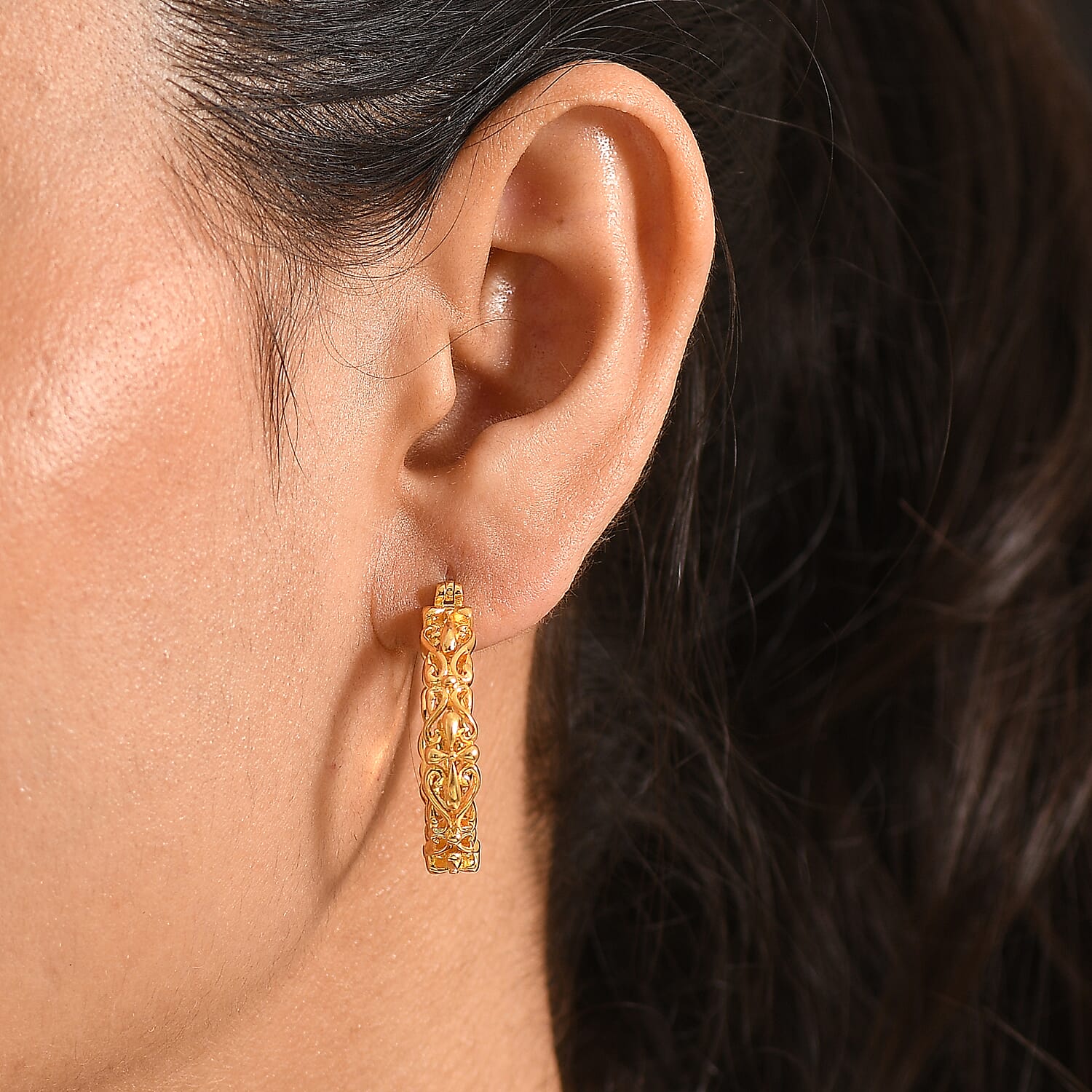 EverTrue Bronzella Collection Royal Vine Filigree Hoop Earrings in 18K Yellow Gold Plated Bronze