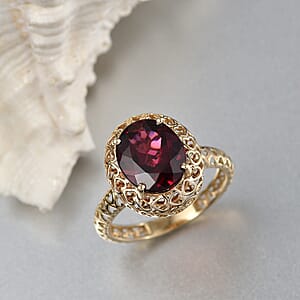 Mirage Collection AAA Orissa Rhodolite Garnet 4.00 ctw Victorian Heart Work Ring in 10K Yellow Gold (Size 10.0)