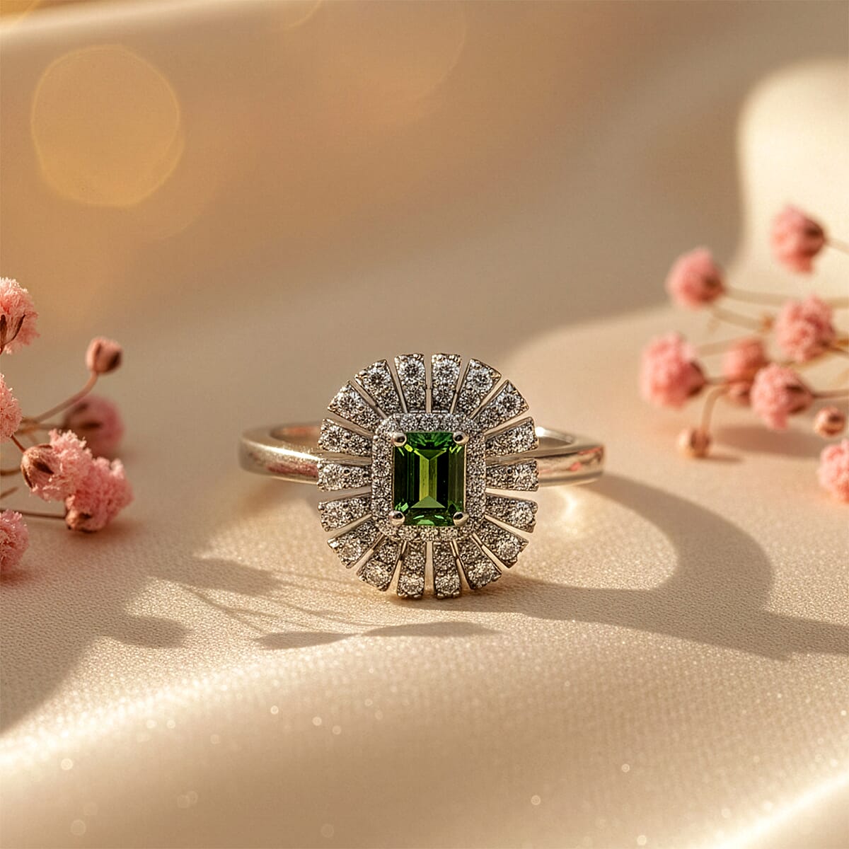 Certified & Appraised D'Joy Pirineu Lagoon Tourmaline and Moissanite 1.00 ctw Ring in Rhodium Over Sterling Silver image number 1