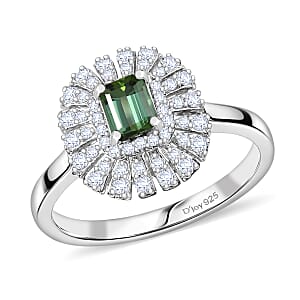 Certified & Appraised D'Joy Pirineu Lagoon Tourmaline and Moissanite 1.00 ctw Ring in Rhodium Over Sterling Silver (Size 6.0)