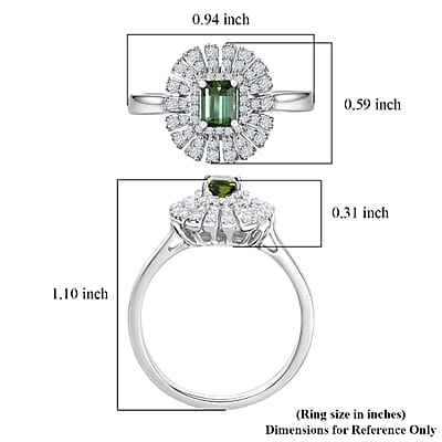 Certified & Appraised D'Joy Pirineu Lagoon Tourmaline and Moissanite 1.00 ctw Ring in Rhodium Over Sterling Silver (Size 6.0)