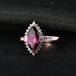 D'Joy Premium Orissa Rhodolite Garnet and Diamond 2.30 ctw Evening Glow Marquise Ring in 18K Vermeil Rose Gold Over Sterling Silver (Size 10.0)