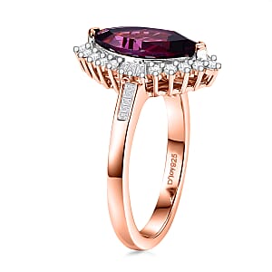 D'Joy Premium Orissa Rhodolite Garnet and Diamond 2.30 ctw Evening Glow Marquise Ring in 18K Vermeil Rose Gold Over Sterling Silver (Size 10.0)