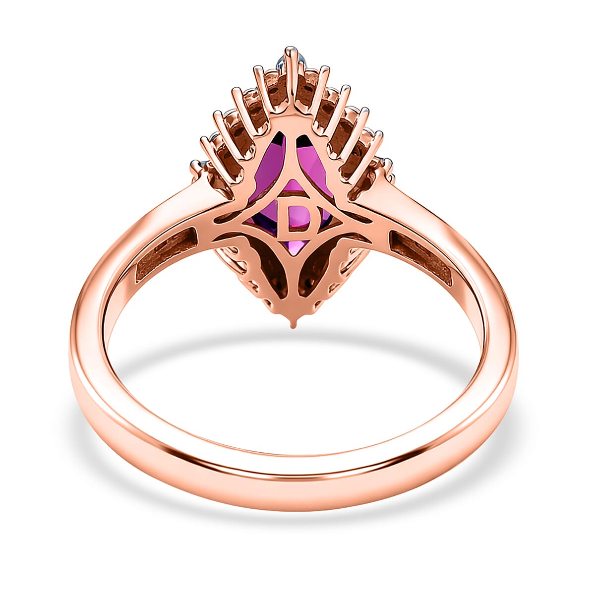 D'Joy Premium Orissa Rhodolite Garnet and Diamond 2.30 ctw Evening Glow Marquise Ring in 18K Vermeil Rose Gold Over Sterling Silver (Size 10.0)