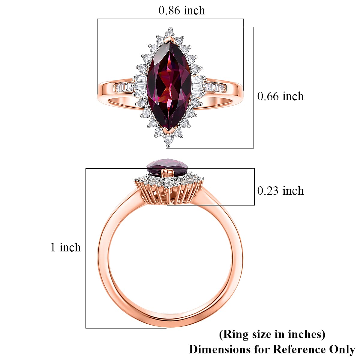 D'Joy Premium Orissa Rhodolite Garnet and Diamond 2.30 ctw Evening Glow Marquise Ring in 18K Vermeil Rose Gold Over Sterling Silver (Size 10.0)