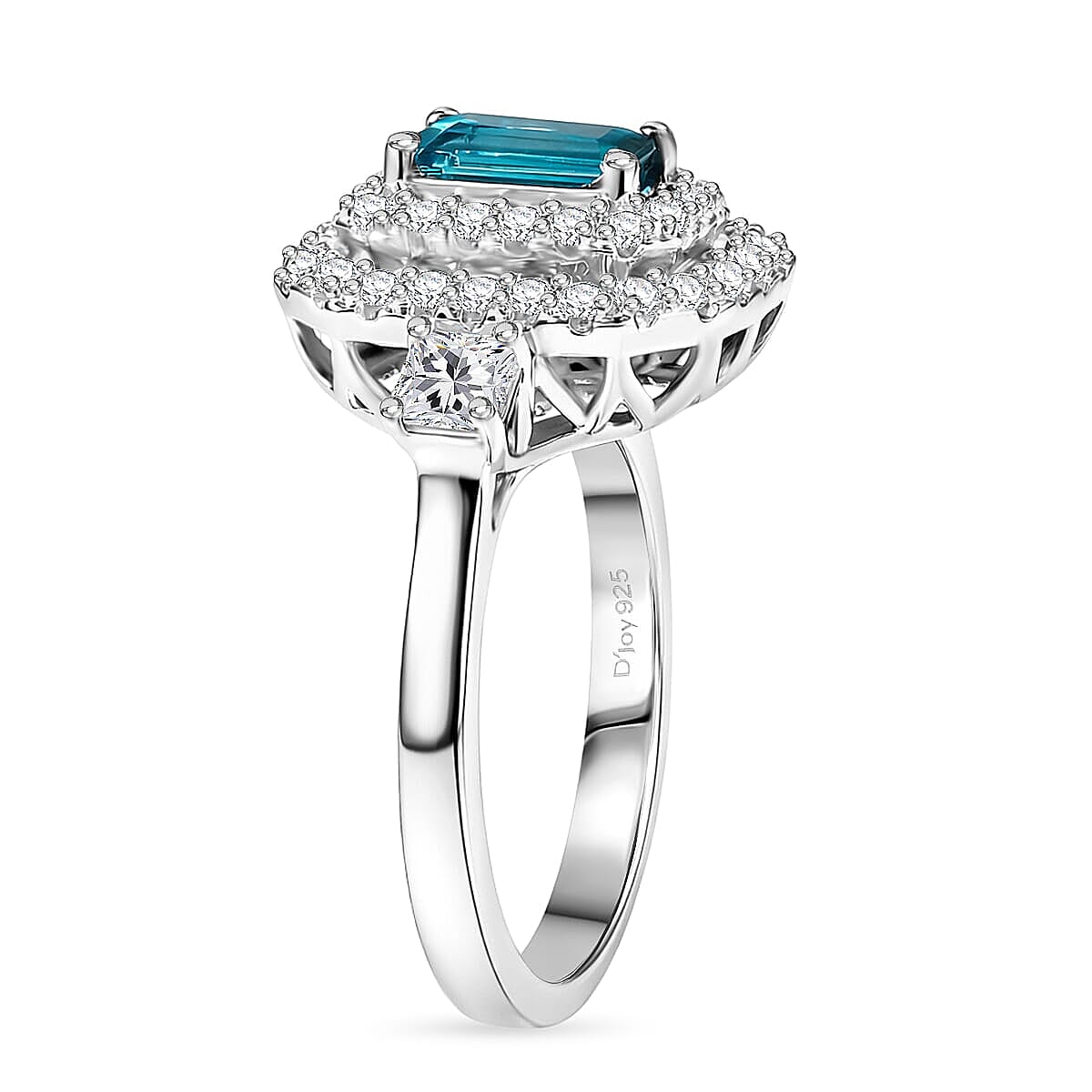 Certified and Appraised D'Joy Pirineu Lagoon Tourmaline, Moissanite Ring in Rhodium Over Sterling Silver (Size 10.0) 1.50 ctw