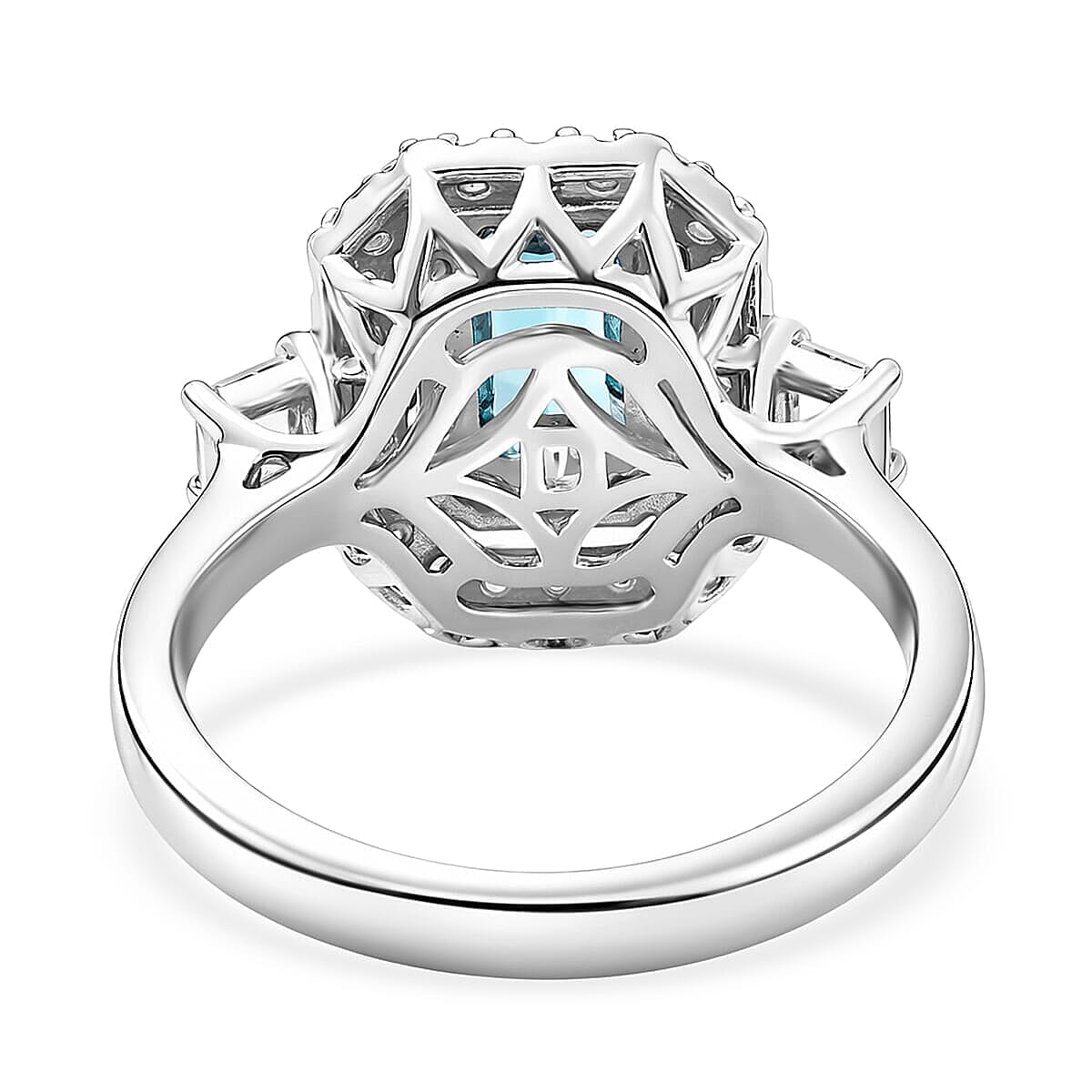 Certified and Appraised D'Joy Pirineu Lagoon Tourmaline, Moissanite Ring in Rhodium Over Sterling Silver (Size 10.0) 1.50 ctw