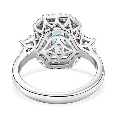 Certified and Appraised D'Joy Pirineu Lagoon Tourmaline, Moissanite Ring in Rhodium Over Sterling Silver (Size 10.0) 1.50 ctw