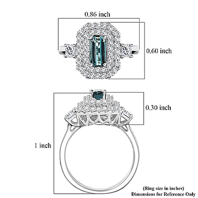 Certified and Appraised D'Joy Pirineu Lagoon Tourmaline, Moissanite Ring in Rhodium Over Sterling Silver (Size 10.0) 1.50 ctw