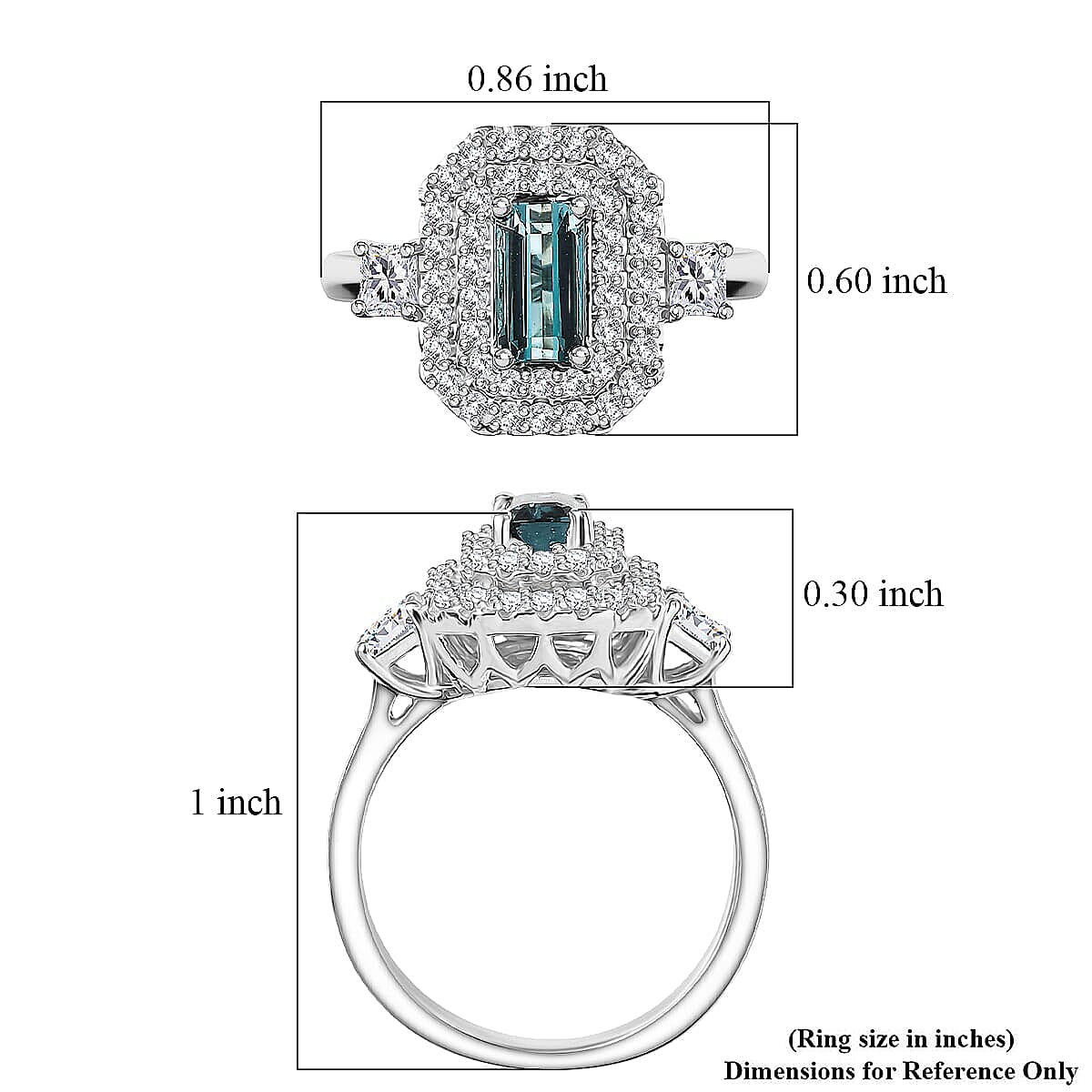 Certified and Appraised D'Joy Pirineu Lagoon Tourmaline, Moissanite Ring in Rhodium Over Sterling Silver (Size 5.0) 1.50 ctw