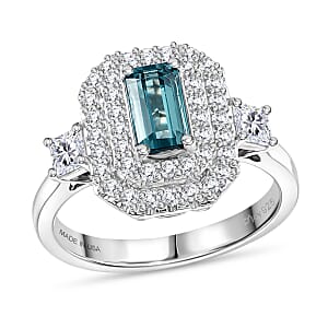 Certified & Appraised D'Joy Pirineu Lagoon Tourmaline and Moissanite 1.50 ctw Ring in Rhodium Over Sterling Silver (Size 7.0)