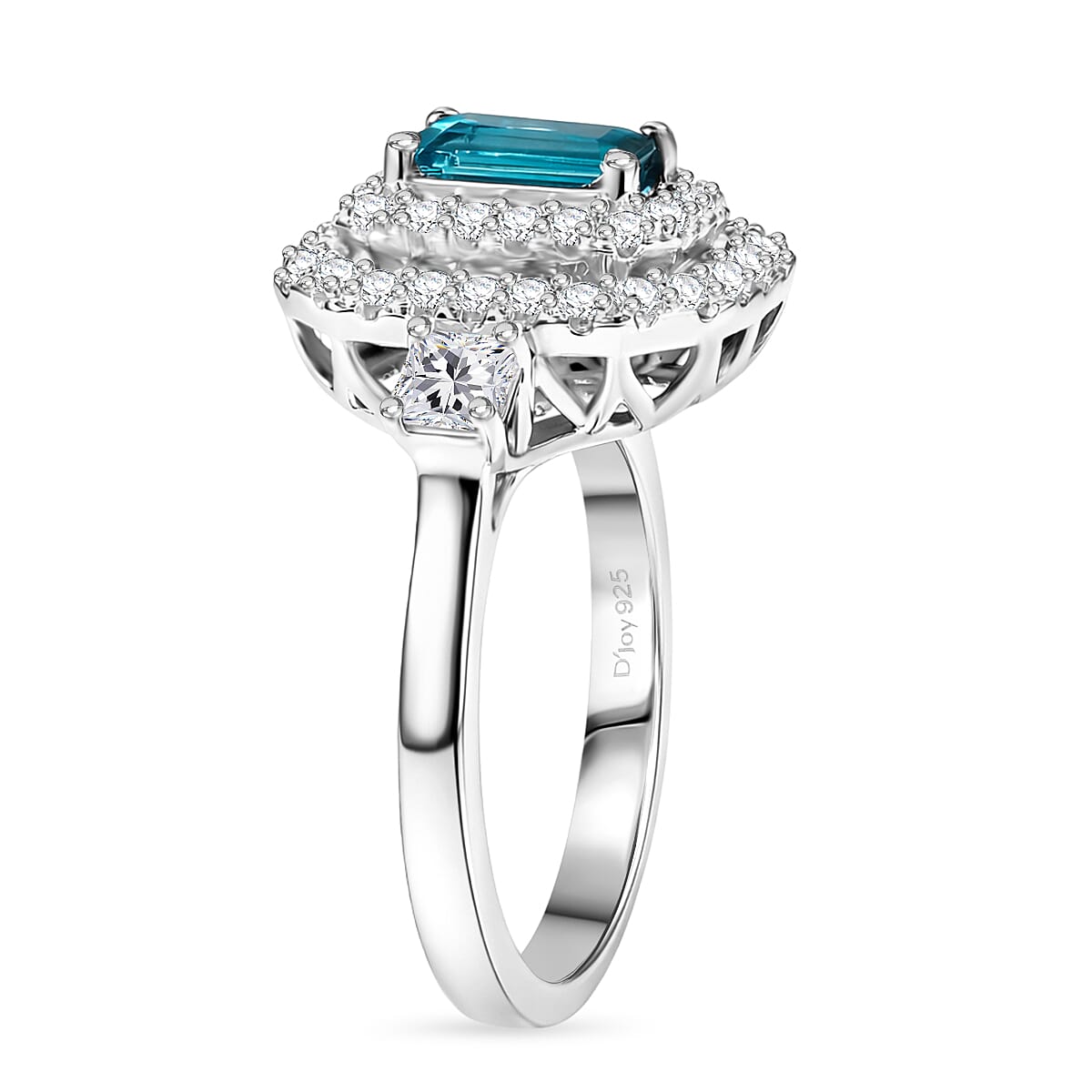 Certified & Appraised D'Joy Pirineu Lagoon Tourmaline and Moissanite 1.50 ctw Ring in Rhodium Over Sterling Silver (Size 7.0) image number 3