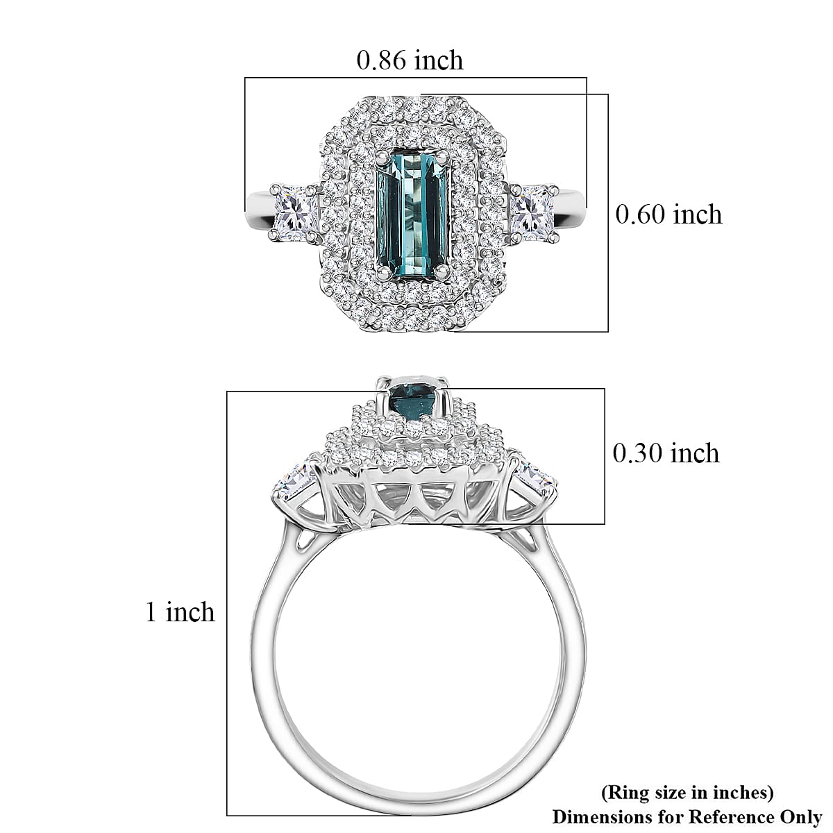 Certified & Appraised D'Joy Pirineu Lagoon Tourmaline and Moissanite 1.50 ctw Ring in Rhodium Over Sterling Silver (Size 7.0) image number 5