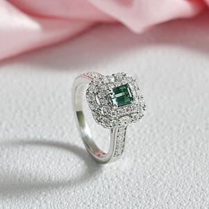 Certified & Appraised D'Joy Pirineu Lagoon Tourmaline and Moissanite 1.50 ctw Ring in Rhodium Over Sterling Silver (Size 10.0)