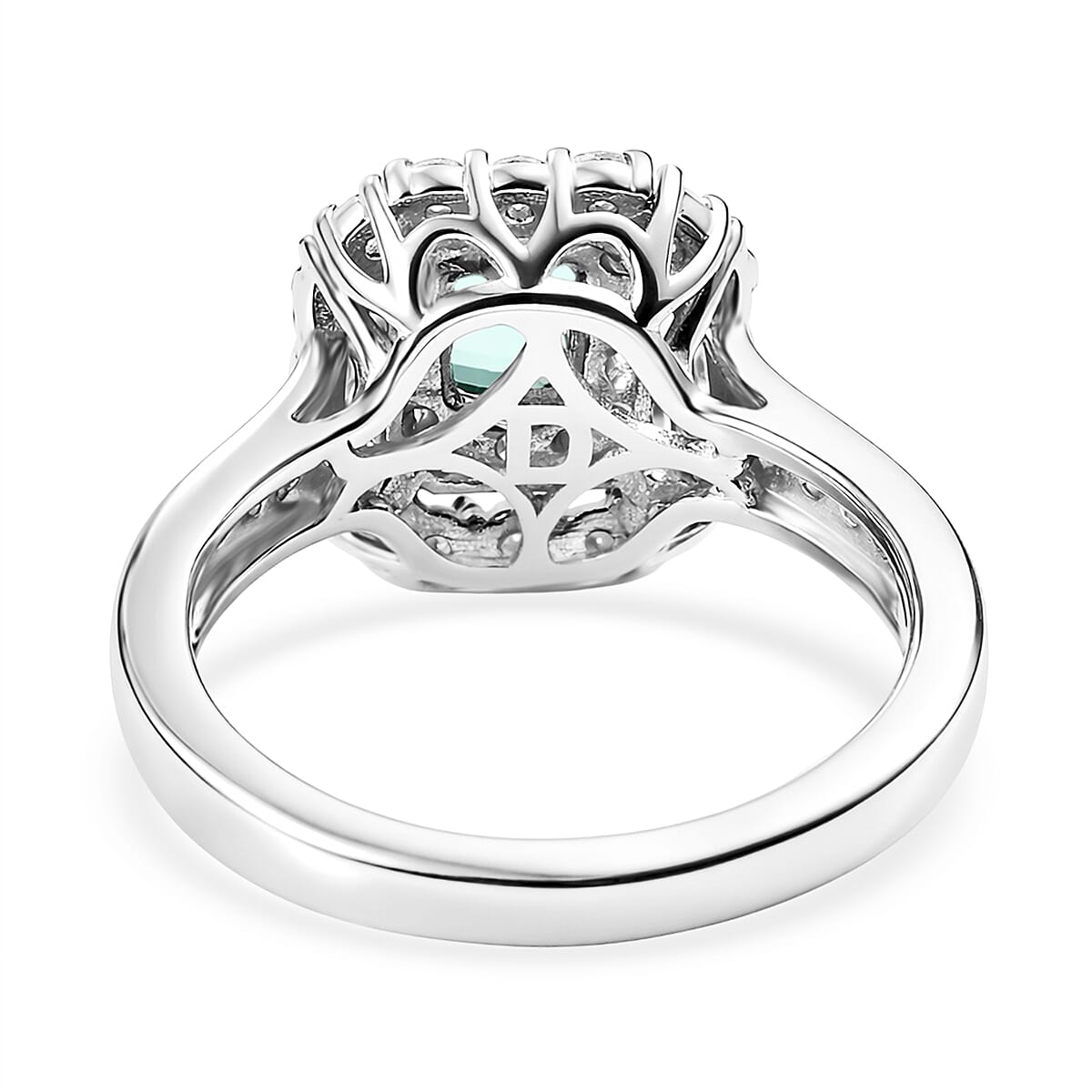 Certified & Appraised D'Joy Pirineu Lagoon Tourmaline and Moissanite 1.50 ctw Ring in Rhodium Over Sterling Silver (Size 10.0) image number 4