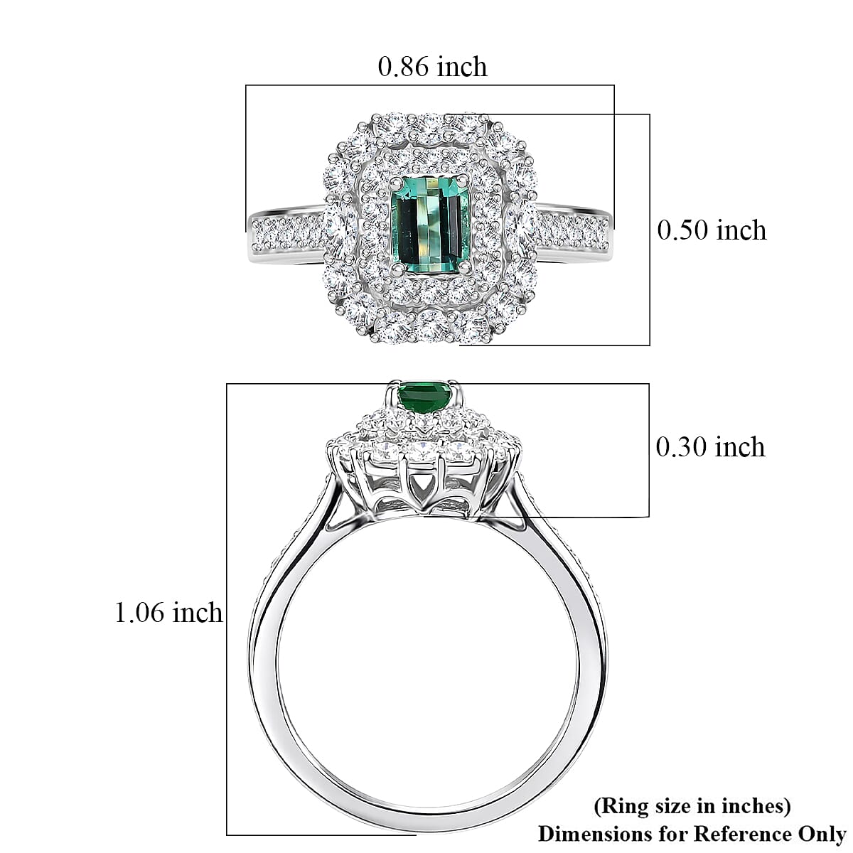 Certified & Appraised D'Joy Pirineu Lagoon Tourmaline and Moissanite 1.50 ctw Ring in Rhodium Over Sterling Silver (Size 10.0) image number 5