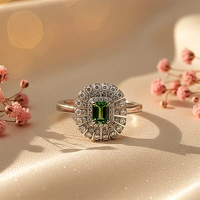 Certified & Appraised D'Joy Pirineu Lagoon Tourmaline and Moissanite 1.00 ctw Ring in Rhodium Over Sterling Silver (Size 7.0)