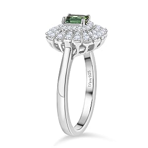 Certified & Appraised D'Joy Pirineu Lagoon Tourmaline and Moissanite 1.00 ctw Ring in Rhodium Over Sterling Silver (Size 7.0)