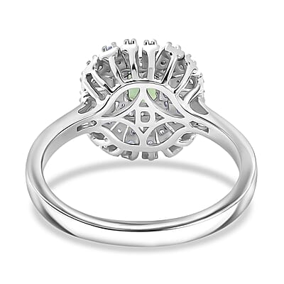 Certified & Appraised D'Joy Pirineu Lagoon Tourmaline and Moissanite 1.00 ctw Ring in Rhodium Over Sterling Silver (Size 7.0)