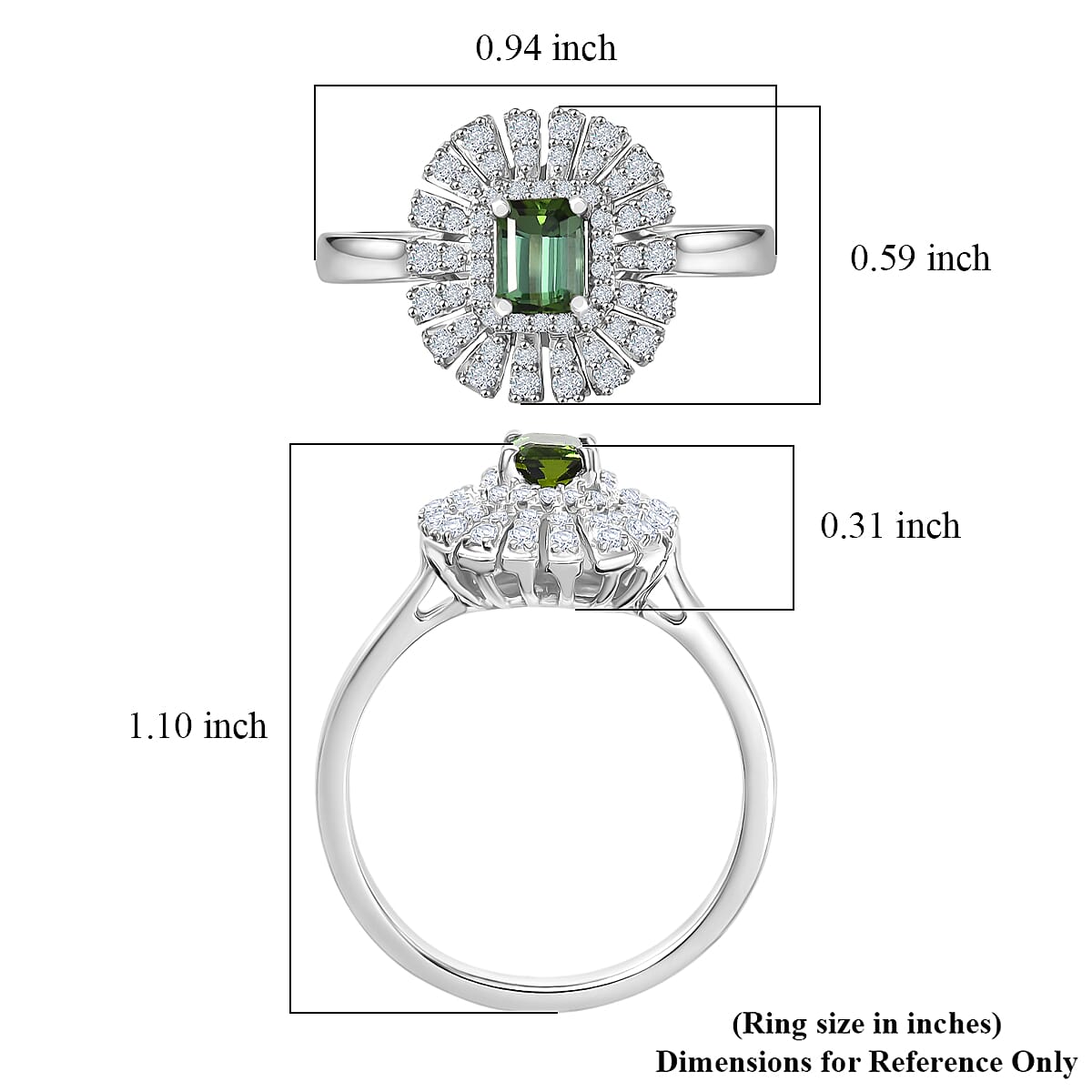 Certified & Appraised D'Joy Pirineu Lagoon Tourmaline and Moissanite 1.00 ctw Ring in Rhodium Over Sterling Silver (Size 7.0) image number 5