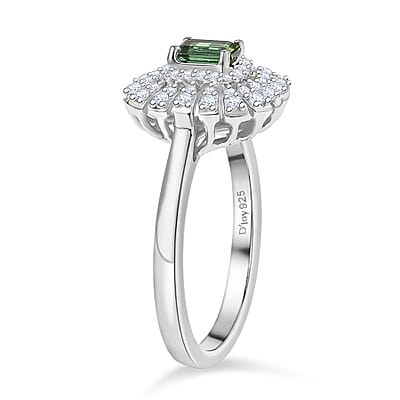Certified & Appraised D'Joy Pirineu Lagoon Tourmaline and Moissanite 1.00 ctw Ring in Rhodium Over Sterling Silver (Size 8.0)