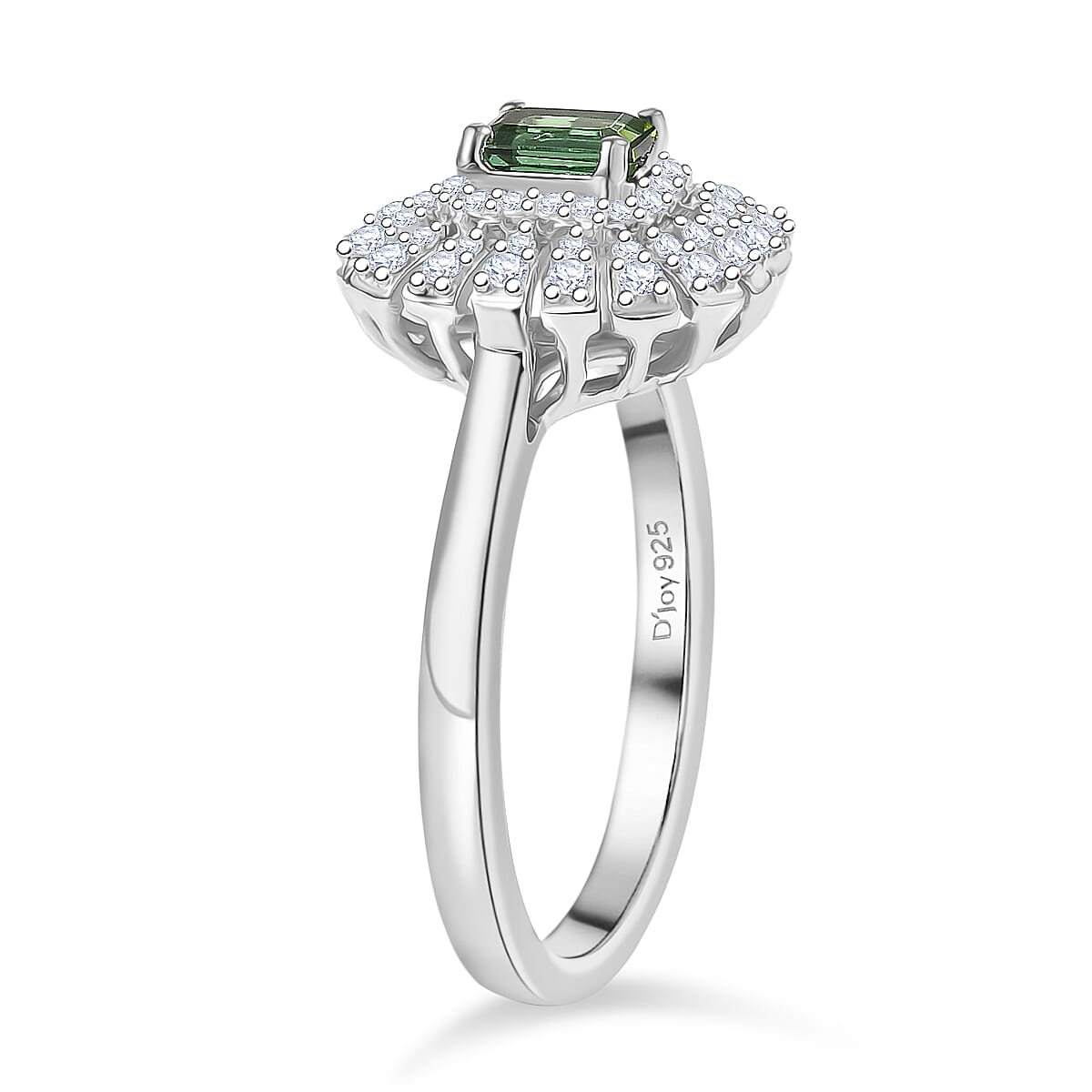 Certified & Appraised D'Joy Pirineu Lagoon Tourmaline and Moissanite 1.00 ctw Ring in Rhodium Over Sterling Silver (Size 9.0) image number 3