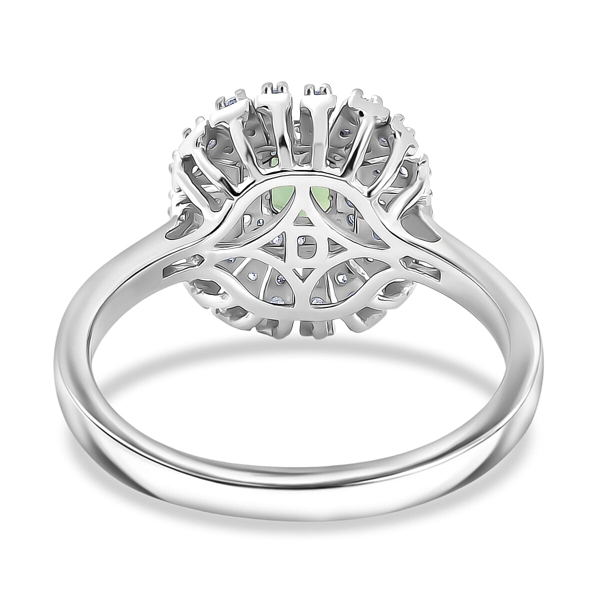 Certified & Appraised D'Joy Pirineu Lagoon Tourmaline and Moissanite 1.00 ctw Ring in Rhodium Over Sterling Silver (Size 9.0) image number 4