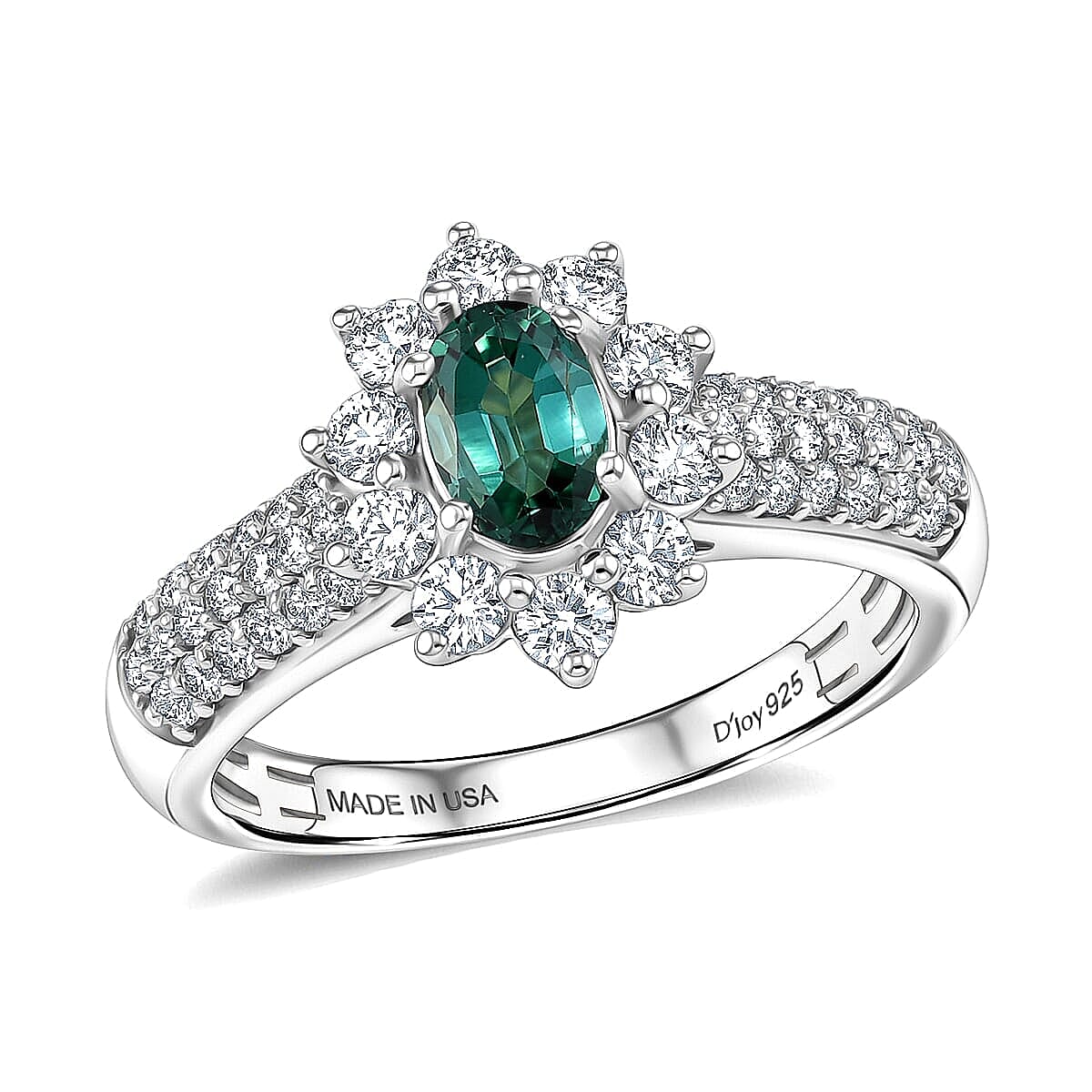 Certified & Appraised D'Joy Pirineu Lagoon Tourmaline, Moissanite Ring in Rhodium Over Sterling Silver (Size 6.0) 1.35 ctw