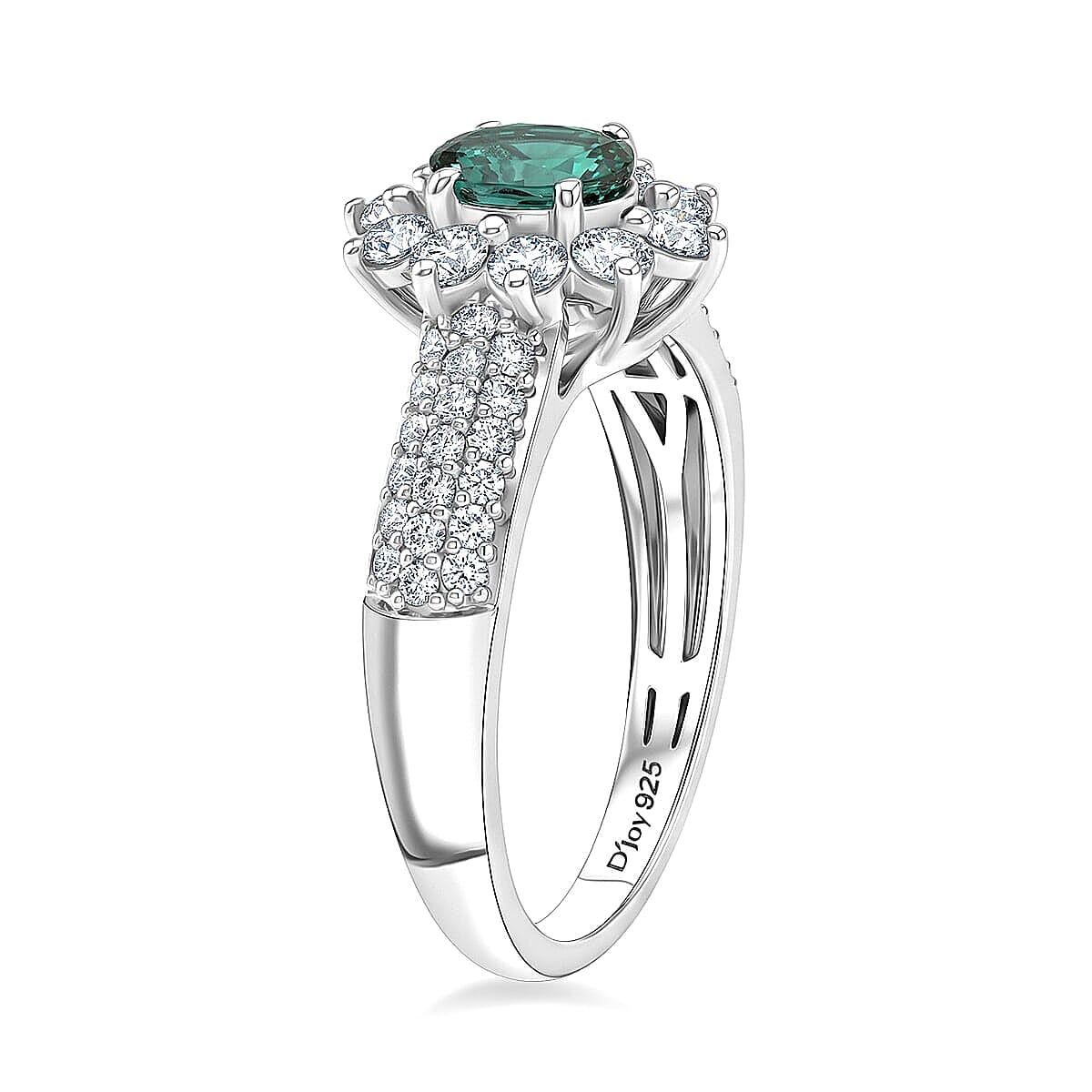 Certified & Appraised D'Joy Pirineu Lagoon Tourmaline, Moissanite Ring in Rhodium Over Sterling Silver (Size 6.0) 1.35 ctw